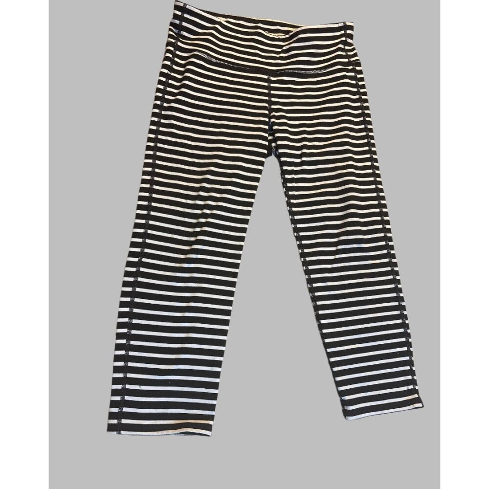 Athleta Black and White Striped Cropped Leggings